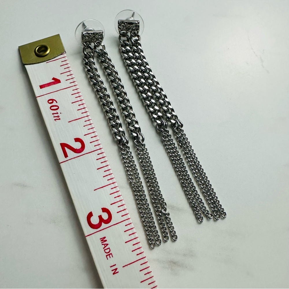 Chic Silver-Tone Multi-Chain Tassel Drop Earrings - Picture 12 of 14